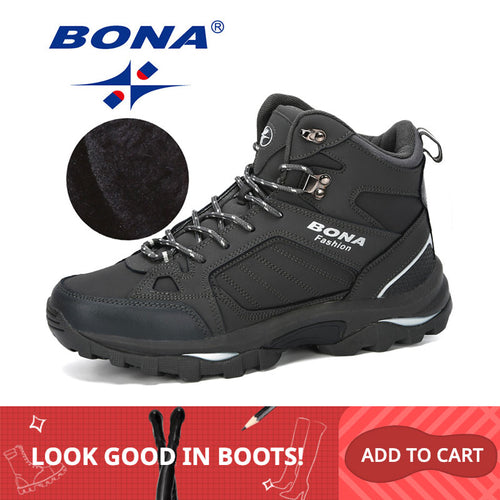 BONA Men Boots Anti-Skidding Leather Shoes Men Popular Comfy Spring Autumn Men Shoes Short Plush Snow Boots Durable Outsole